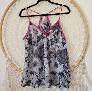 Liberty Fabric X Target Babydoll Sheer Fairycore Whimsy Floral Lace Top Blue XL